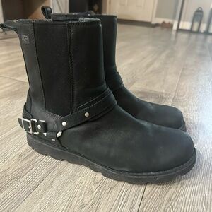 Ugg Australia Driskill Black Leather Harness Boots Sheepskin Shoes Mens US 12